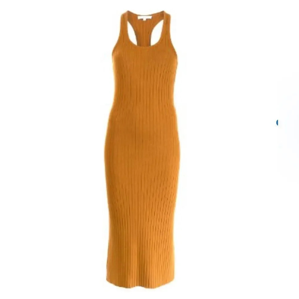 Vince Ribbed Tank Midi Dress in Mustard
